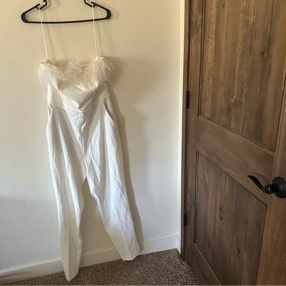 NWT Saylor X BHLDN Ivory Feather Janae Strapless Jumpsuit